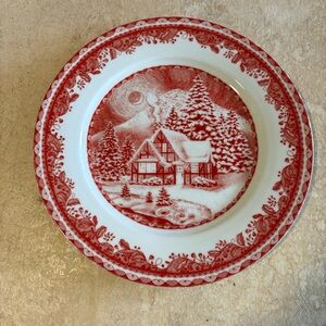 Replacement Dinner plate Winter Cottage by Gibson Designs:red & white 10in plate